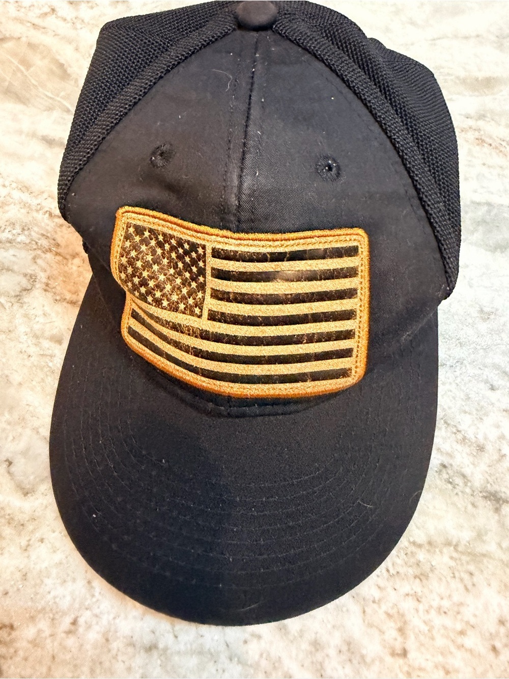 Runs Deep Tactical American Flag Patch Trucker Hat Black Mesh Snapback Cap